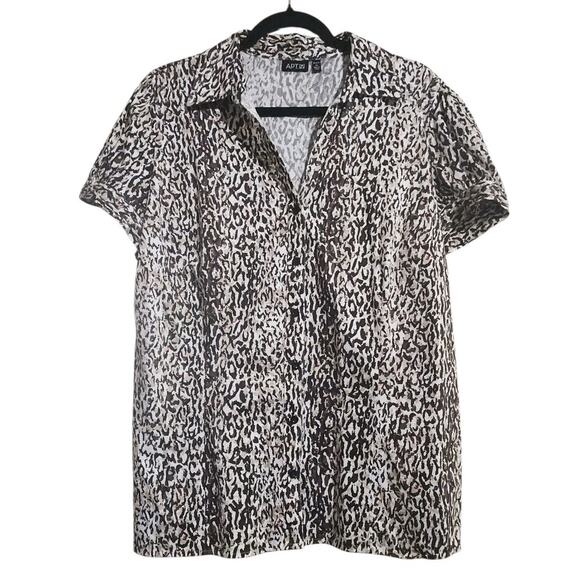 Apt. 9 Women's 1X Brown Leopard Print Blouse Shirt Button Up Stretch Classic Top - Picture 1 of 10
